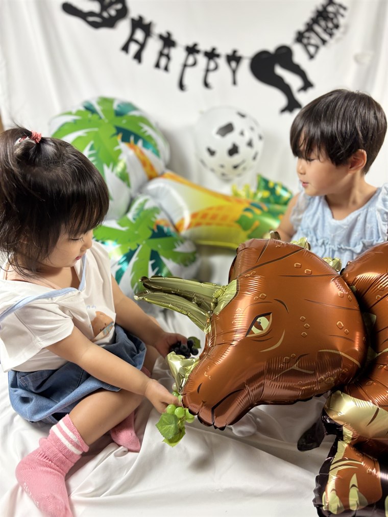 恐竜バルーンは女の子にもよく選ばれます｜梨々花さんのおうちバースデーフォト